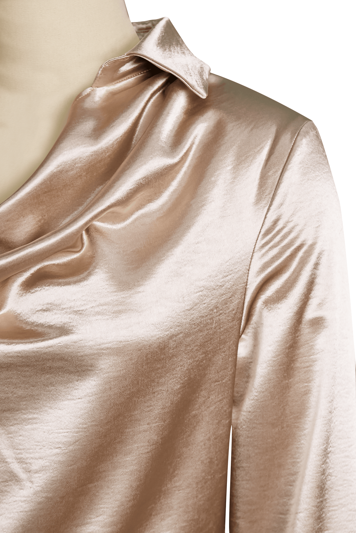 Women’s Satin Blouse with Draped Neckline – Elegant Long Sleeve Top for Work & Evenings - GET SOVERAAA961-GS-Champagne-XS(2)