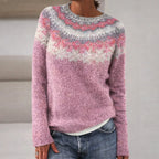 Amoretti | Women's Patterned Knit Sweater Crew Neck Relaxed Fit