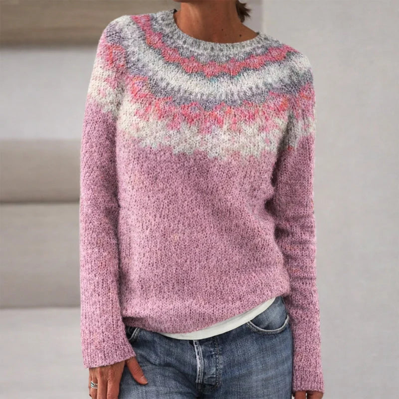 Amoretti | Women's Patterned Knit Sweater Crew Neck Relaxed Fit