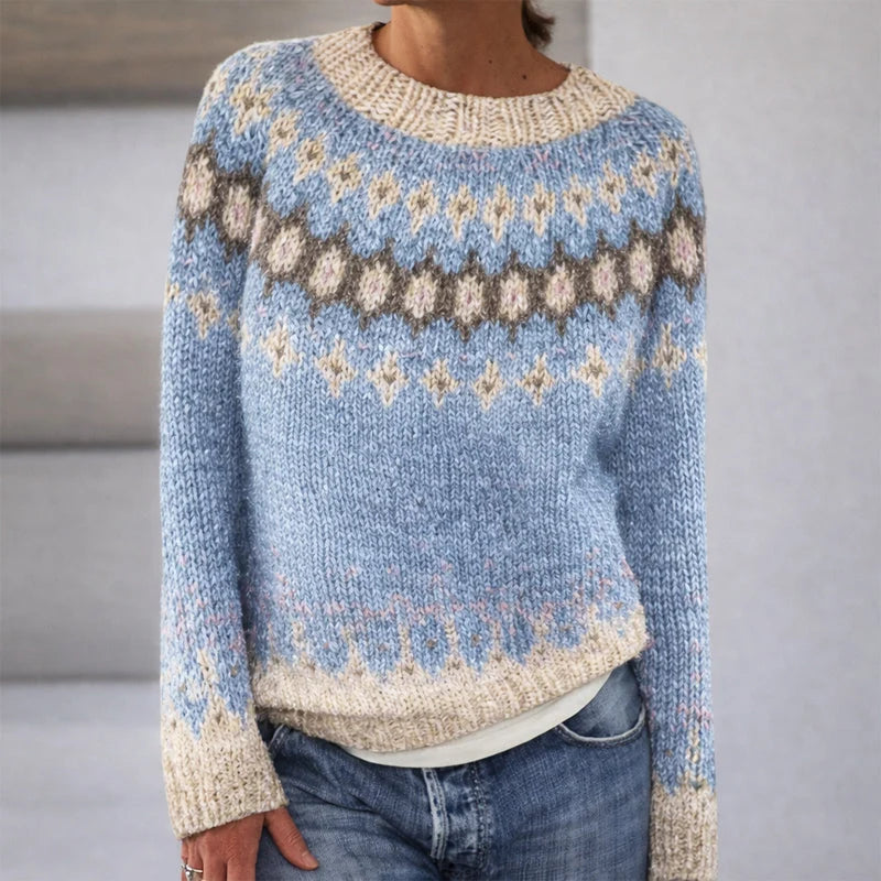Amoretti | Women's Patterned Knit Sweater Crew Neck Relaxed Fit
