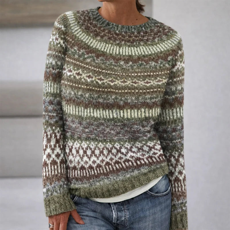 Amoretti | Women's Patterned Knit Sweater Crew Neck Relaxed Fit