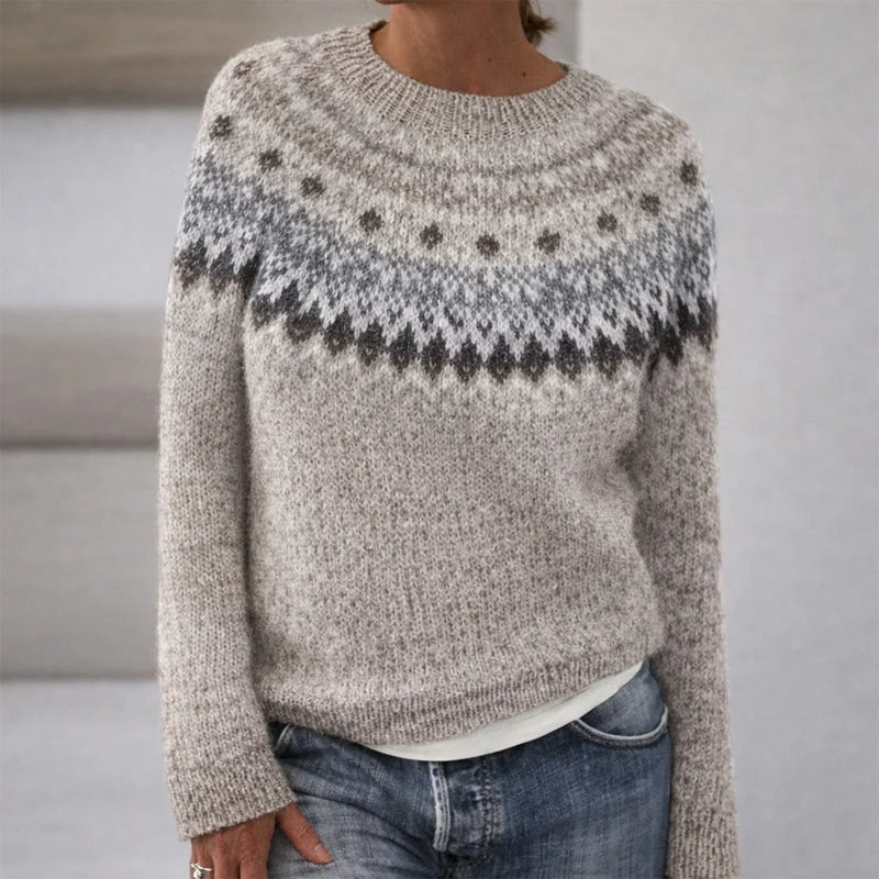 Amoretti | Women's Patterned Knit Sweater Crew Neck Relaxed Fit