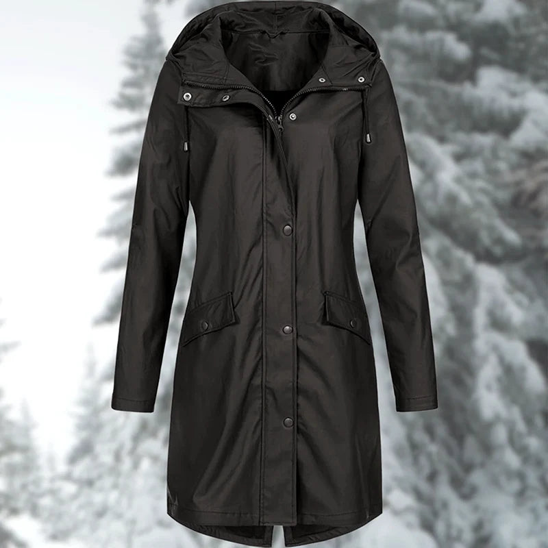 Aqualis | Women's Waterproof Rain Coat Hooded Mid-Thigh