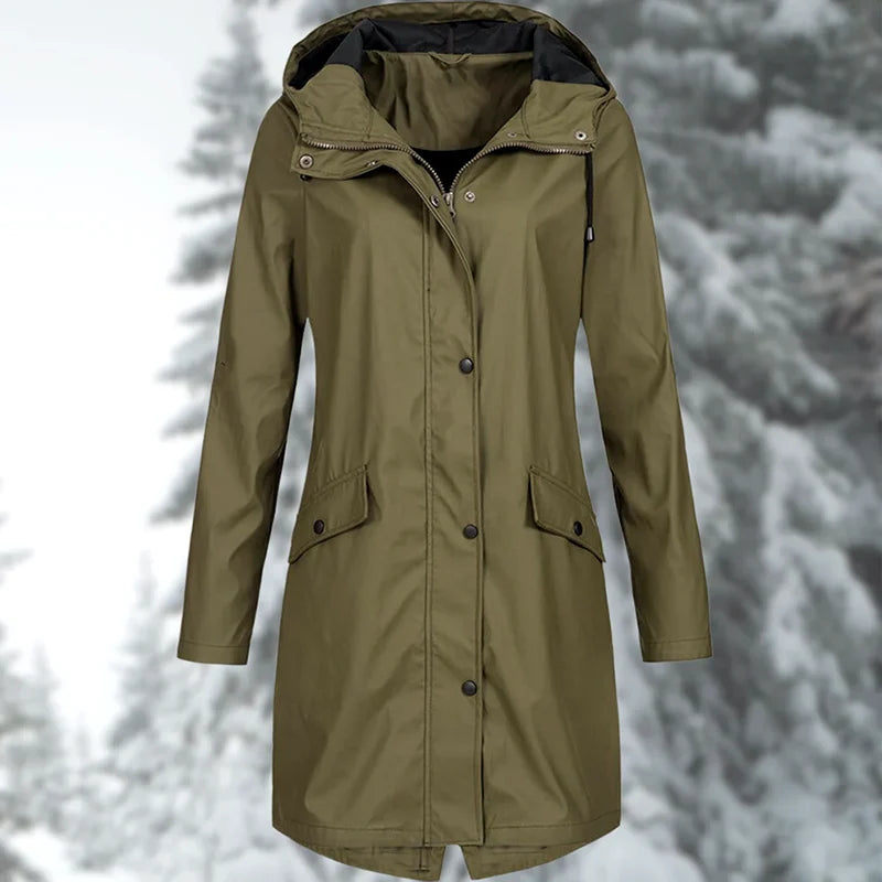 Aqualis | Women's Waterproof Rain Coat Hooded Mid-Thigh