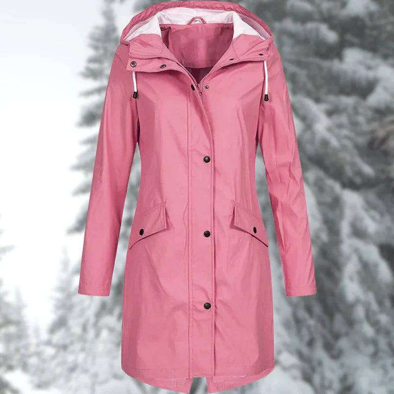 Aqualis | Women's Waterproof Rain Coat Hooded Mid-Thigh