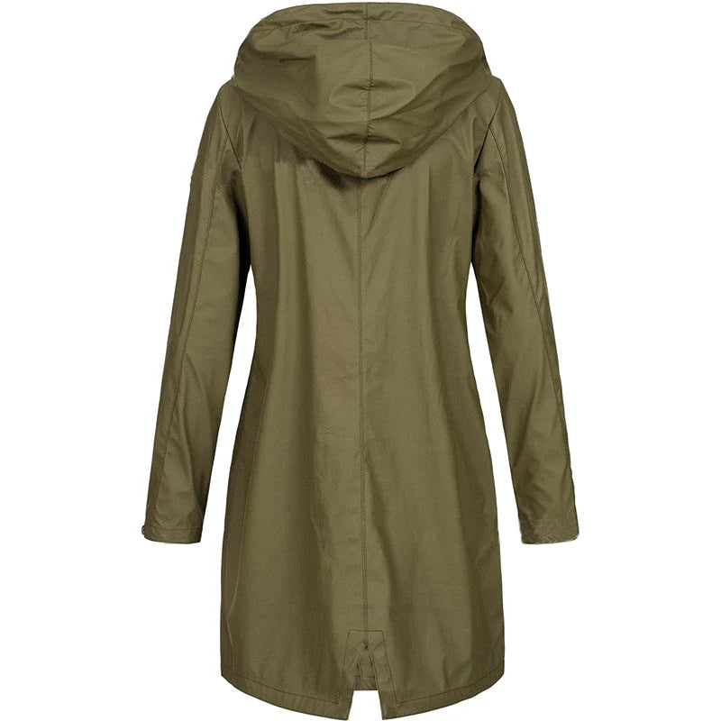 Aqualis | Women's Waterproof Rain Coat Hooded Mid-Thigh