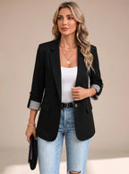 Alessia | Women's Elegant Soft Tailored Blazer Rollable Sleeves Striped Lining
