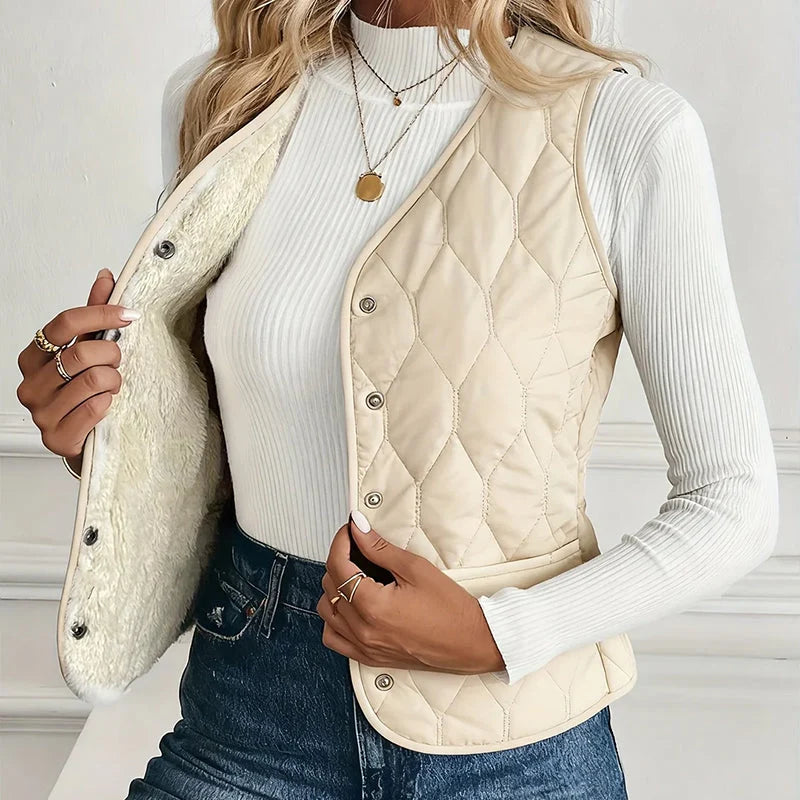 Valoria | Women's Quilted Vest Sherpa Lined V-Neck