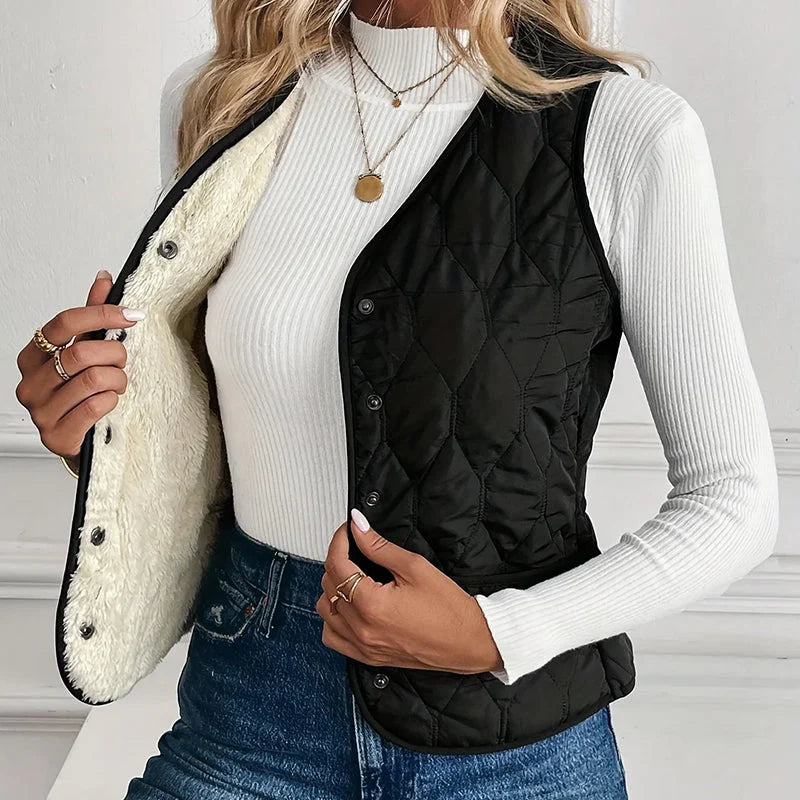 Valoria | Women's Quilted Vest Sherpa Lined V-Neck