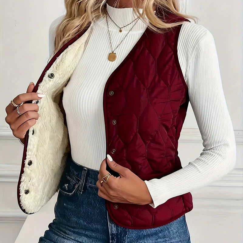Valoria | Women's Quilted Vest Sherpa Lined V-Neck