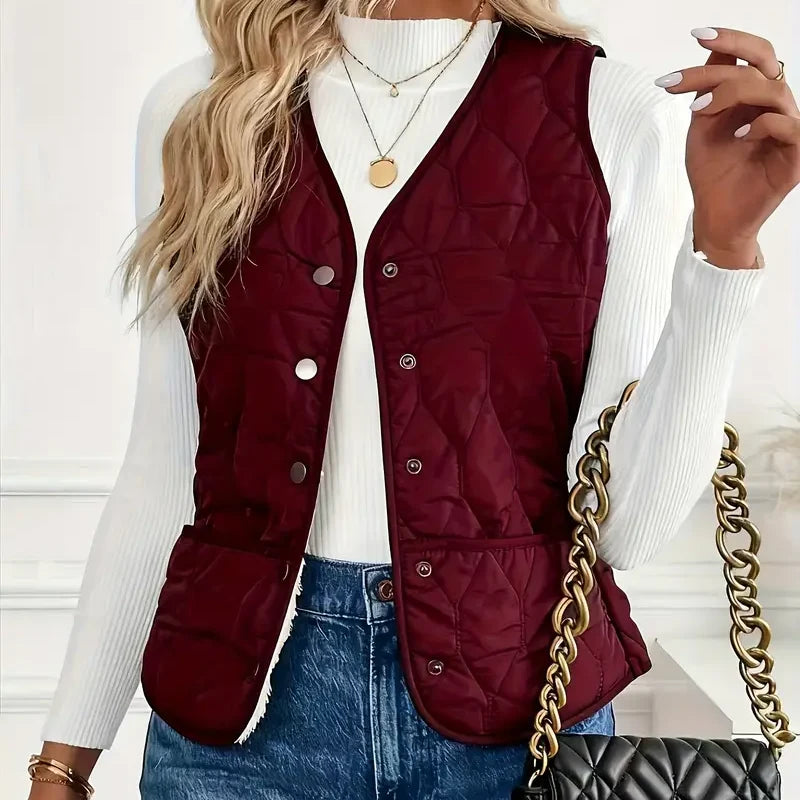 Valoria | Women's Quilted Vest Sherpa Lined V-Neck
