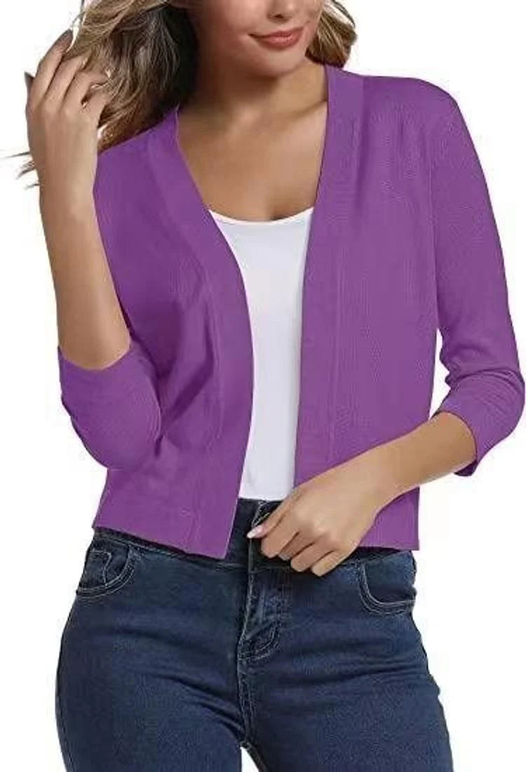 Aurora | Women's Cropped Cardigan Open-Front 3/4 Sleeve