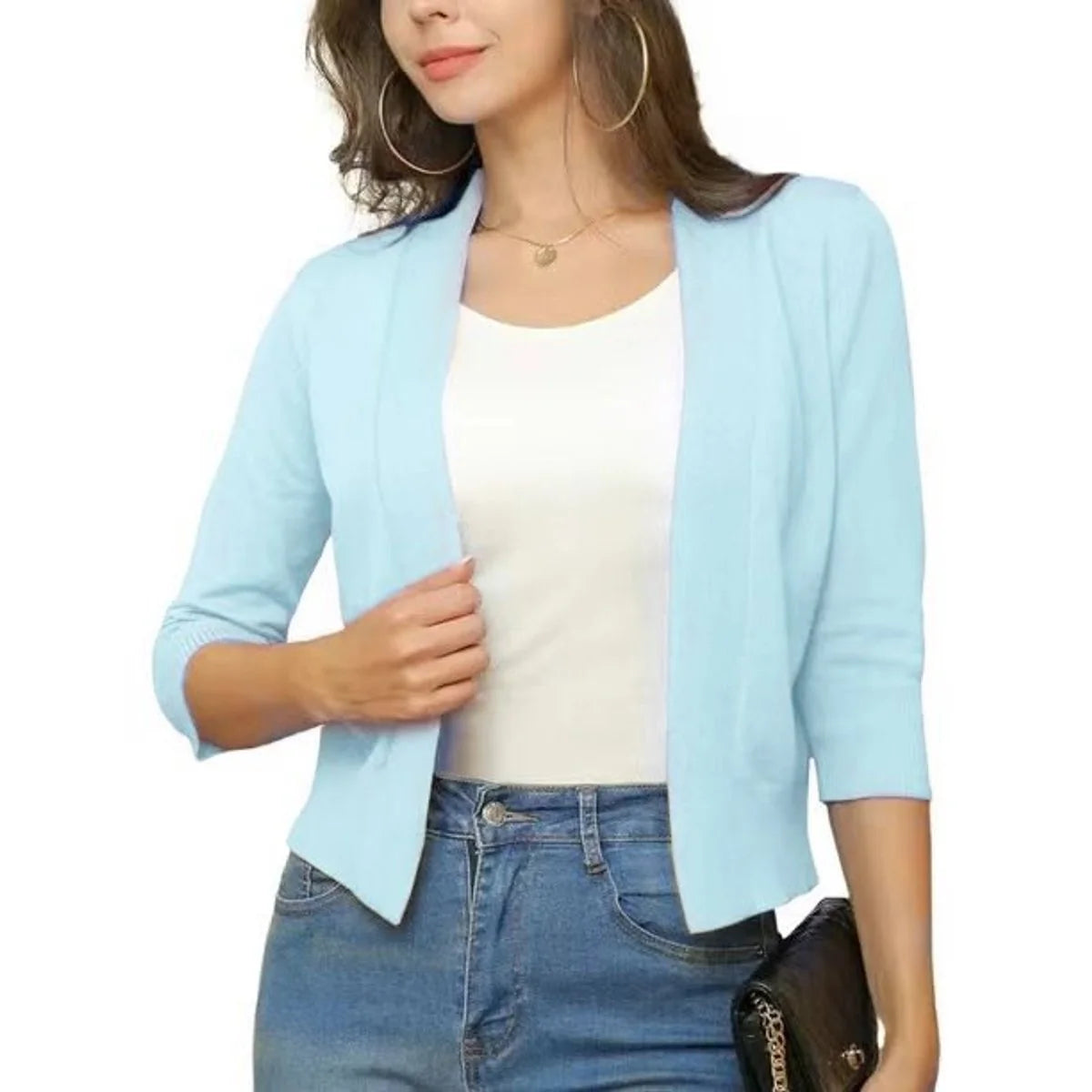 Aurora | Women's Cropped Cardigan Open-Front 3/4 Sleeve