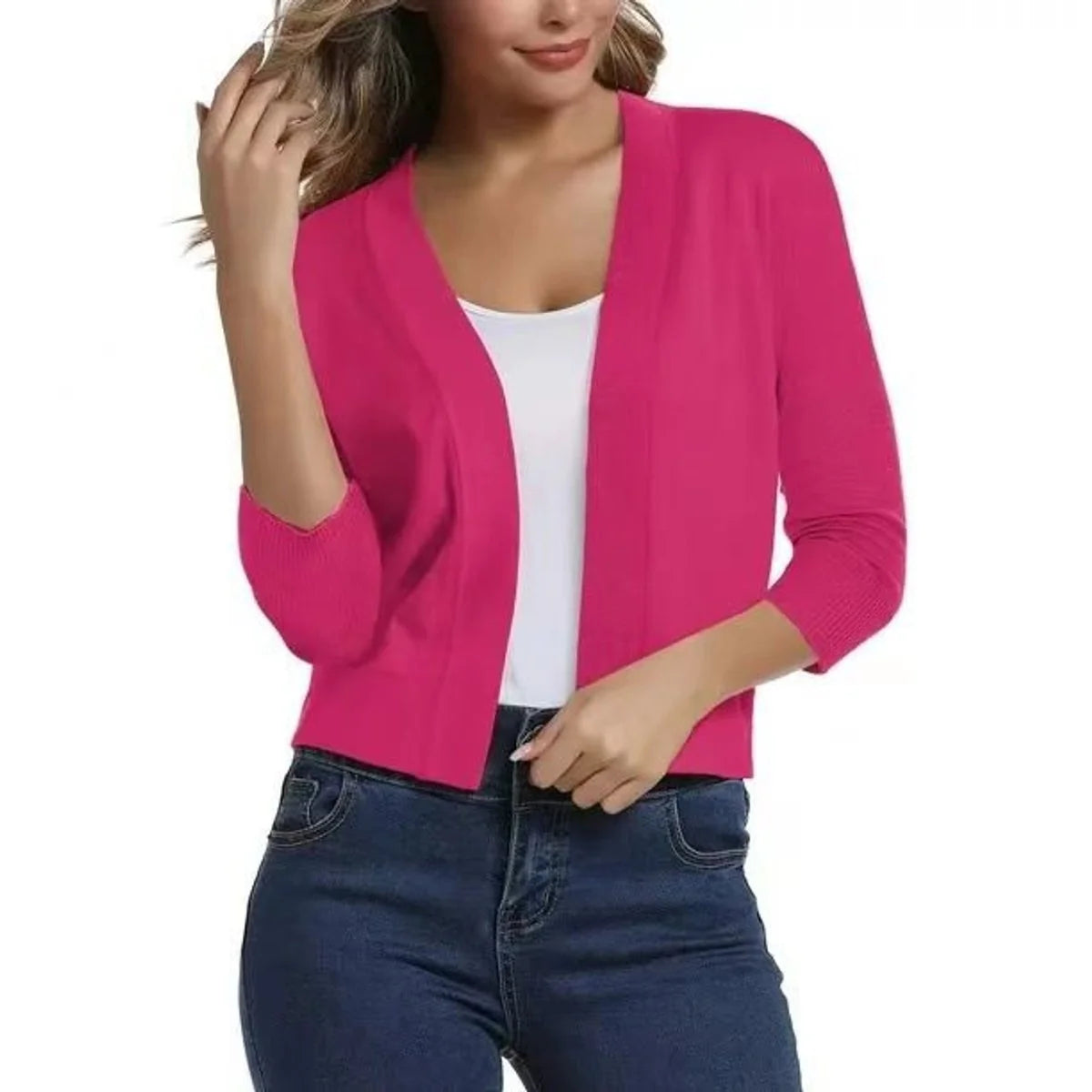 Aurora | Women's Cropped Cardigan Open-Front 3/4 Sleeve