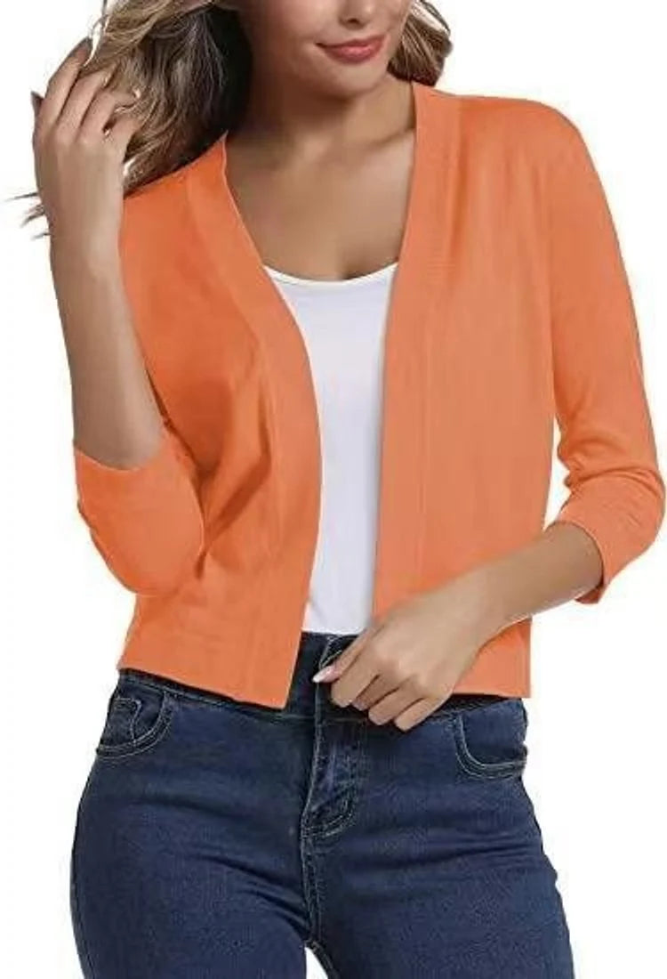 Aurora | Women's Cropped Cardigan Open-Front 3/4 Sleeve