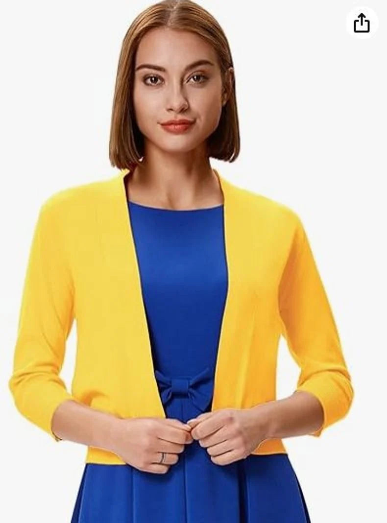 Aurora | Women's Cropped Cardigan Open-Front 3/4 Sleeve