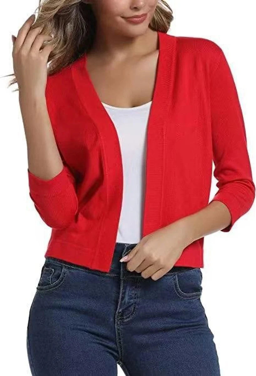 Aurora | Women's Cropped Cardigan Open-Front 3/4 Sleeve