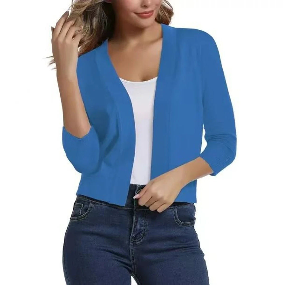 Aurora | Women's Cropped Cardigan Open-Front 3/4 Sleeve
