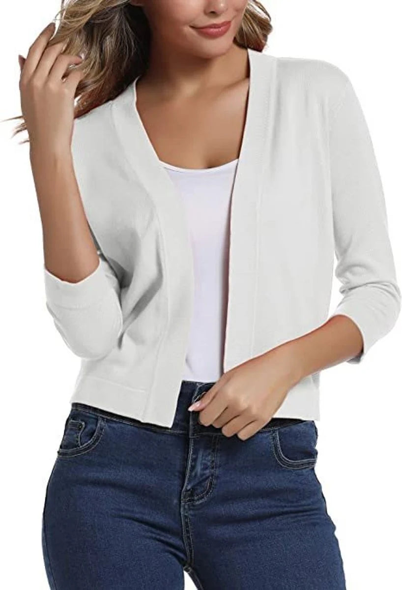 Aurora | Women's Cropped Cardigan Open-Front 3/4 Sleeve