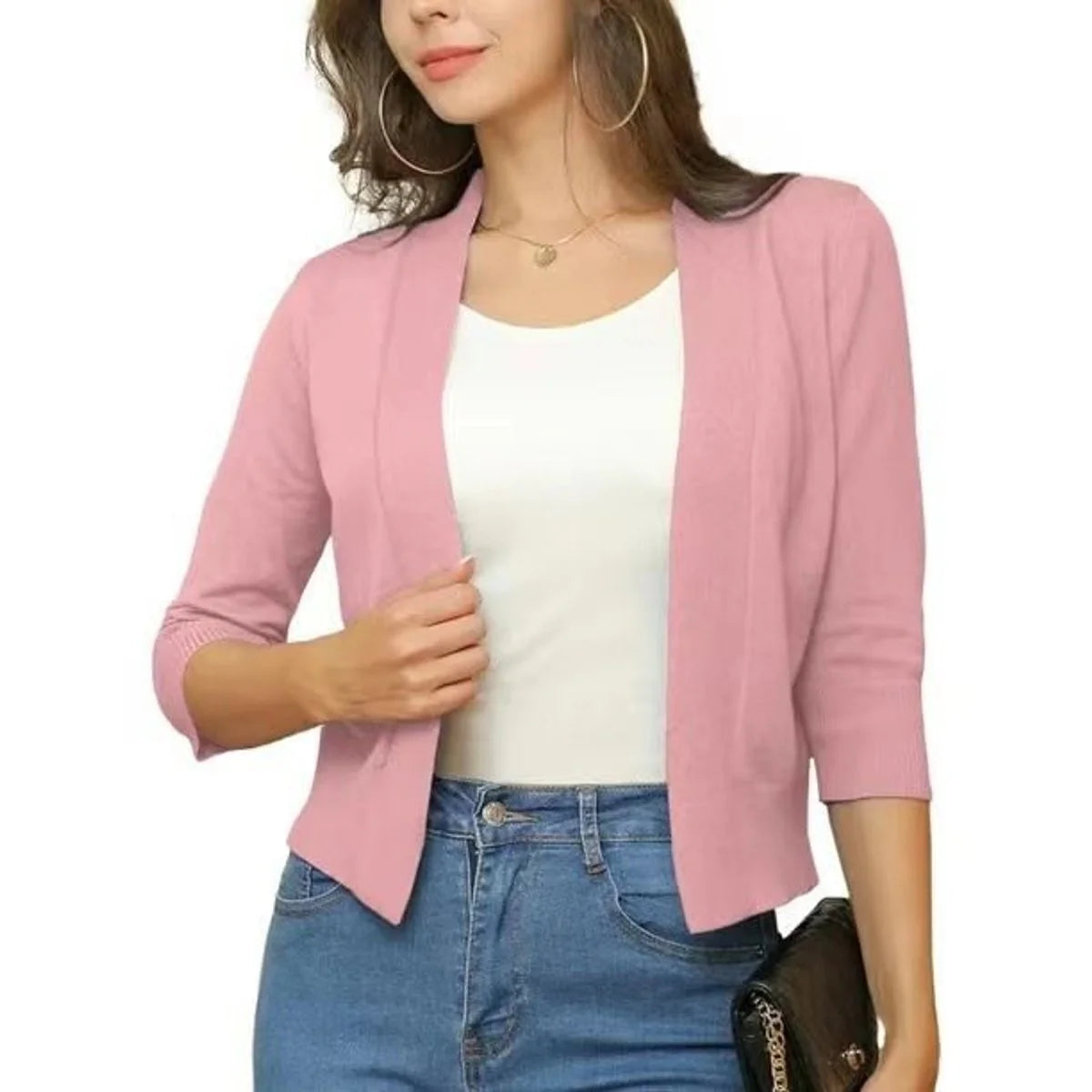 Aurora | Women's Cropped Cardigan Open-Front 3/4 Sleeve