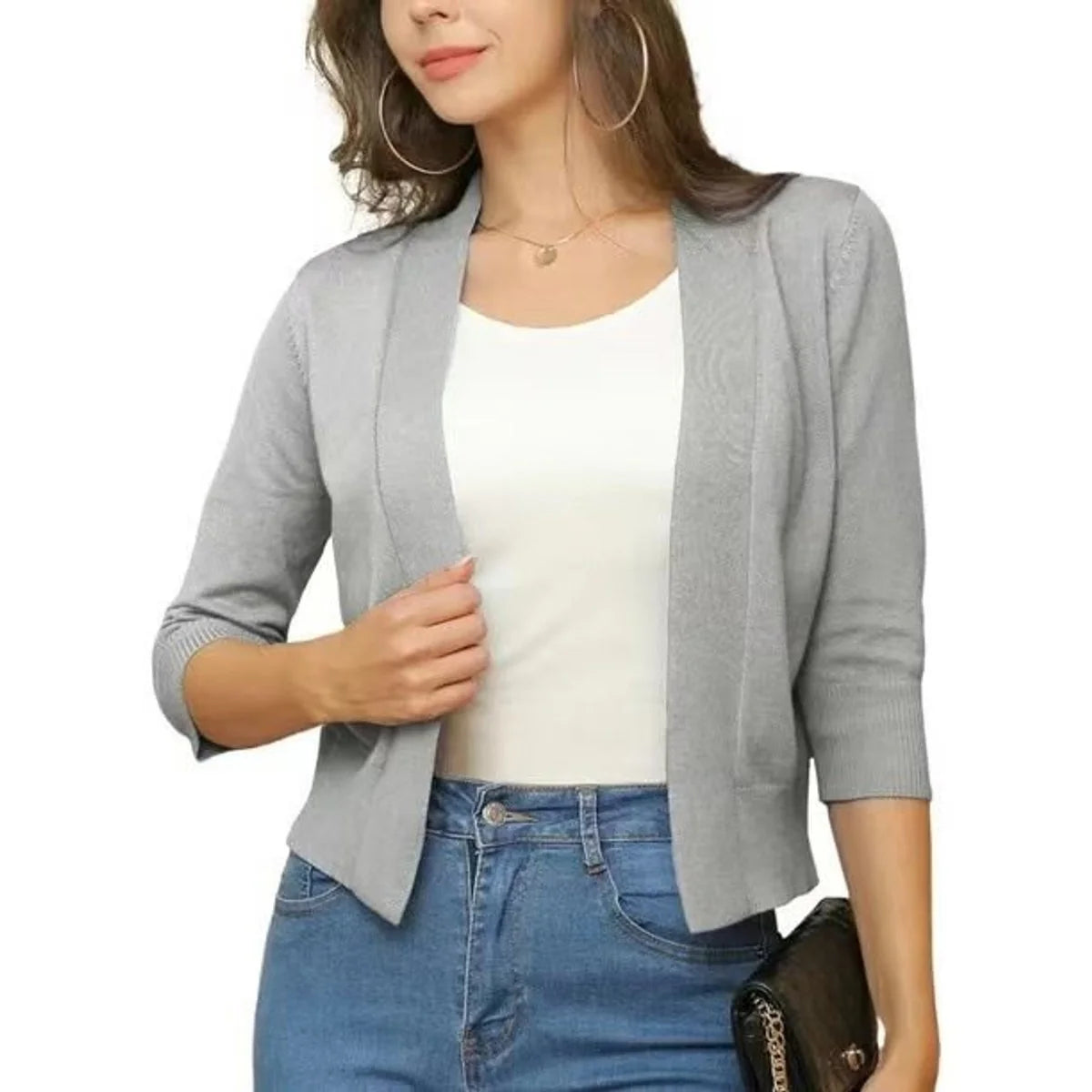 Aurora | Women's Cropped Cardigan Open-Front 3/4 Sleeve