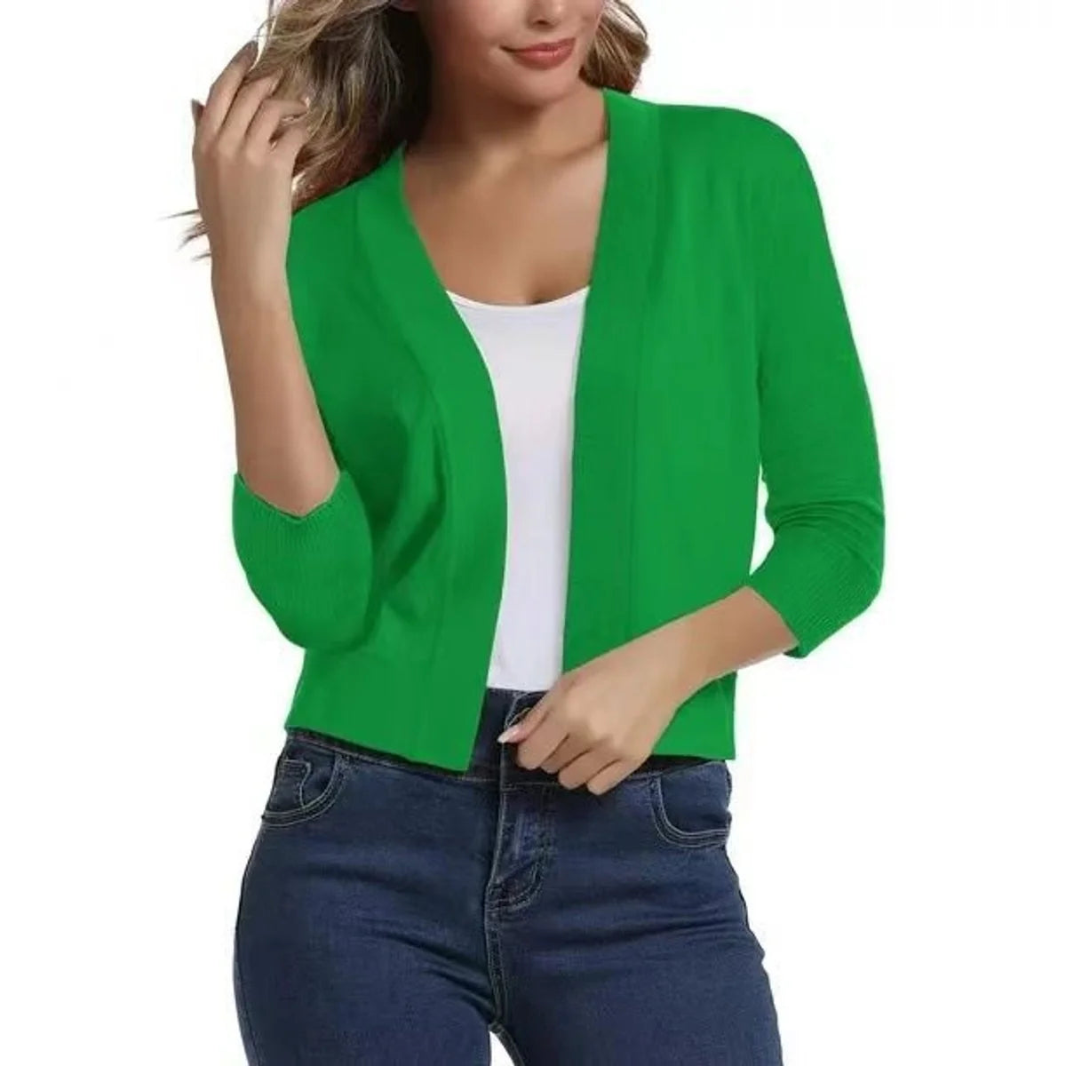 Aurora | Women's Cropped Cardigan Open-Front 3/4 Sleeve