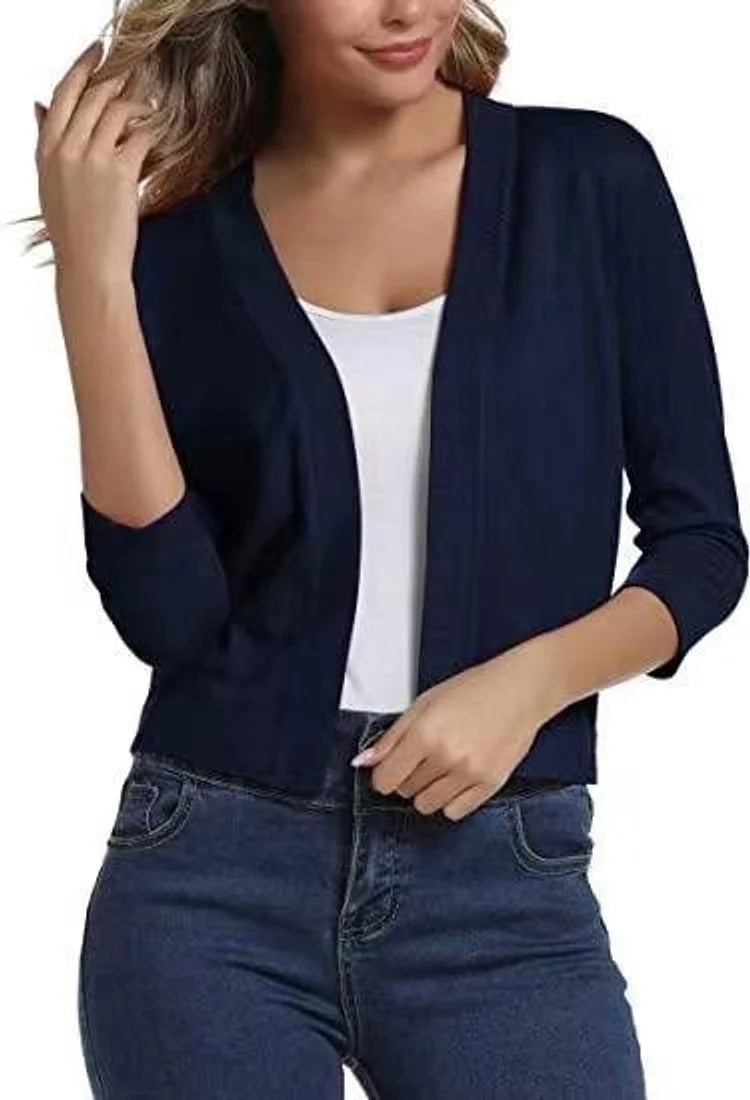 Aurora | Women's Cropped Cardigan Open-Front 3/4 Sleeve