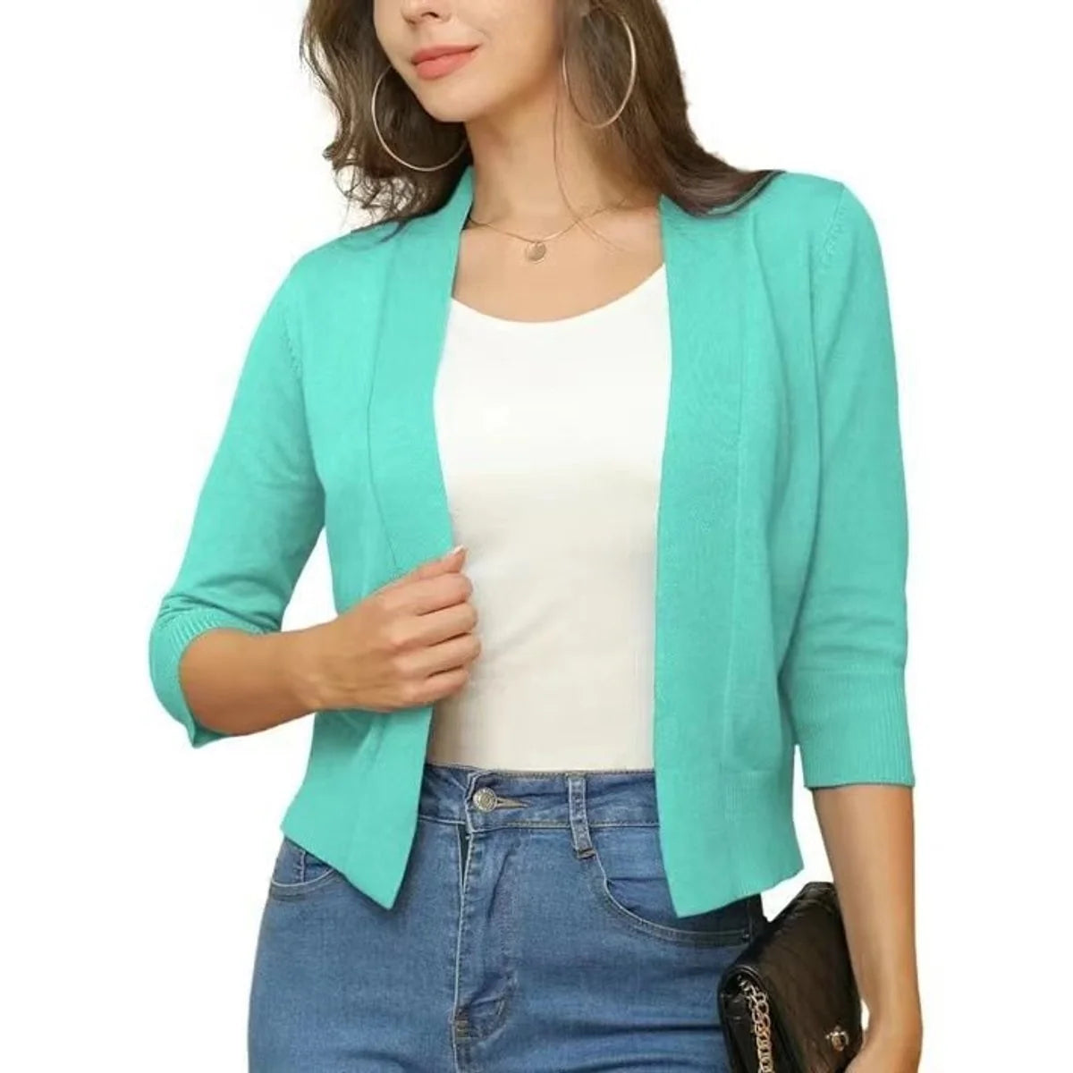 Aurora | Women's Cropped Cardigan Open-Front 3/4 Sleeve