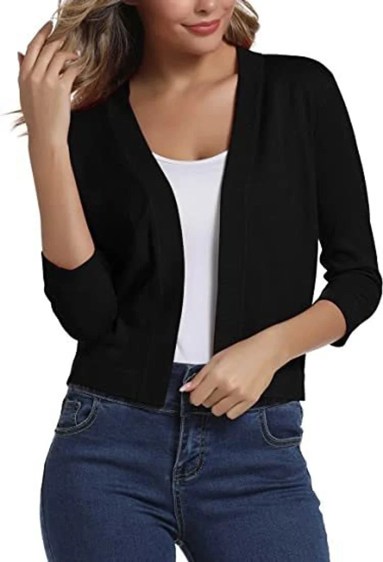 Aurora | Women's Cropped Cardigan Open-Front 3/4 Sleeve