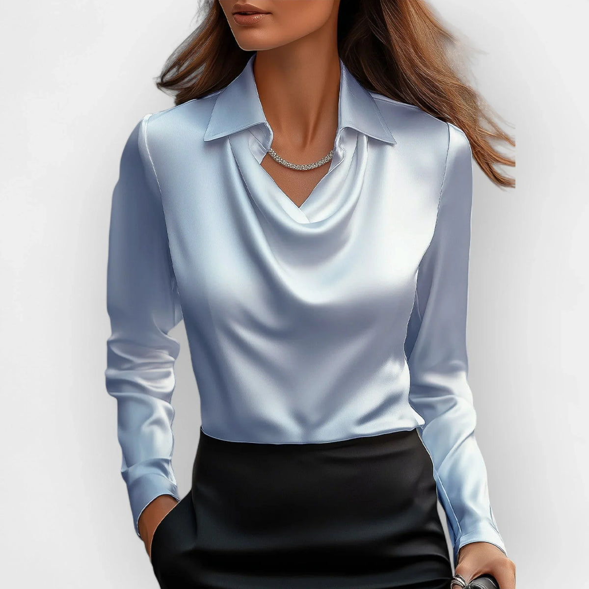 Camryn | Women's Satin Waterfall Neckline Blouse Long Sleeve