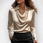 Camryn | Women's Satin Waterfall Neckline Blouse Long Sleeve
