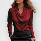 Camryn | Women's Satin Waterfall Neckline Blouse Long Sleeve