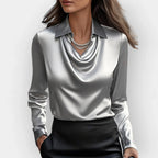 Camryn | Women's Satin Waterfall Neckline Blouse Long Sleeve