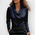 Camryn | Women's Satin Waterfall Neckline Blouse Long Sleeve