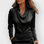 Camryn | Women's Satin Waterfall Neckline Blouse Long Sleeve