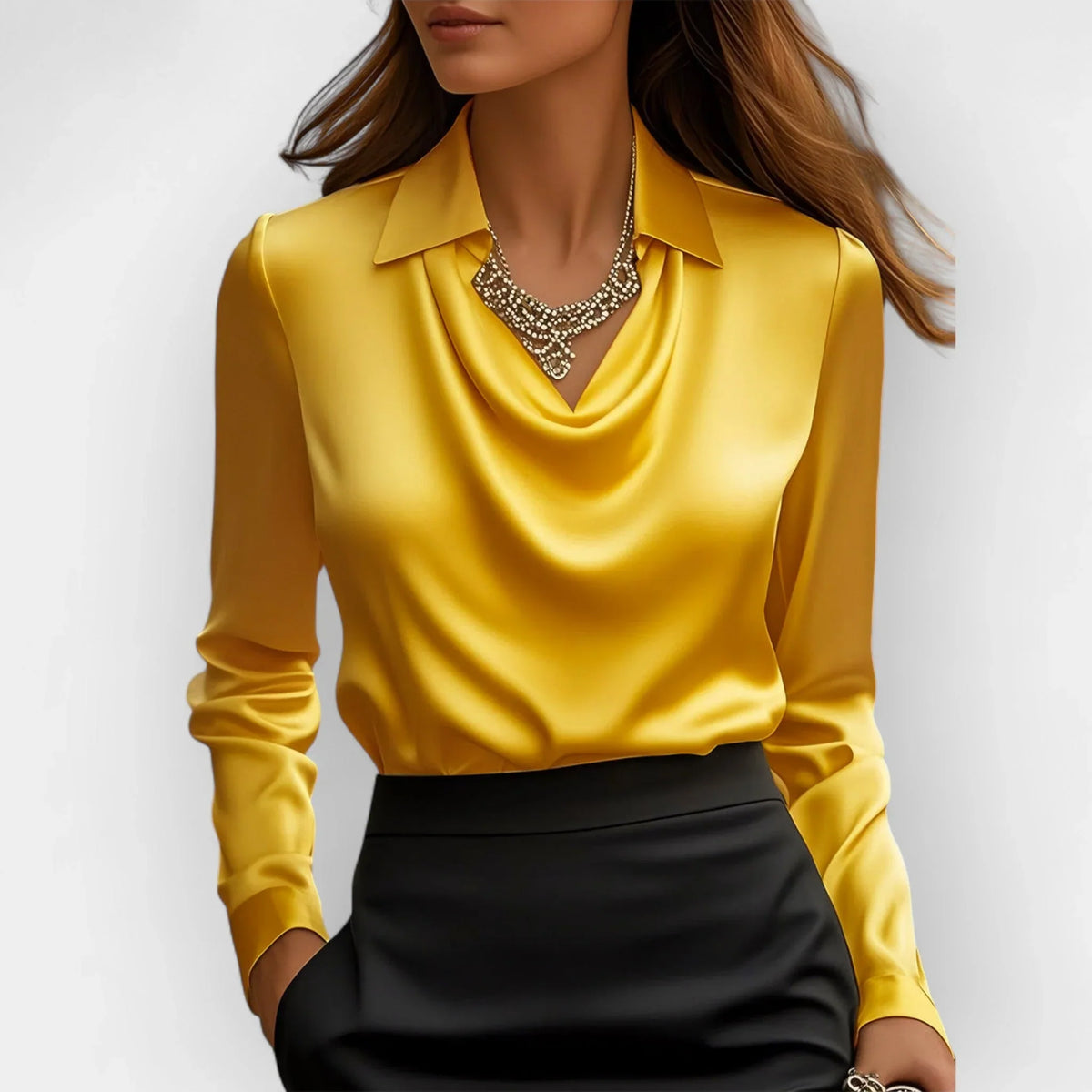 Camryn | Women's Satin Waterfall Neckline Blouse Long Sleeve
