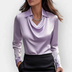 Camryn | Women's Satin Waterfall Neckline Blouse Long Sleeve