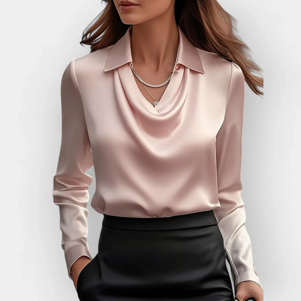 Camryn | Women's Satin Waterfall Neckline Blouse Long Sleeve