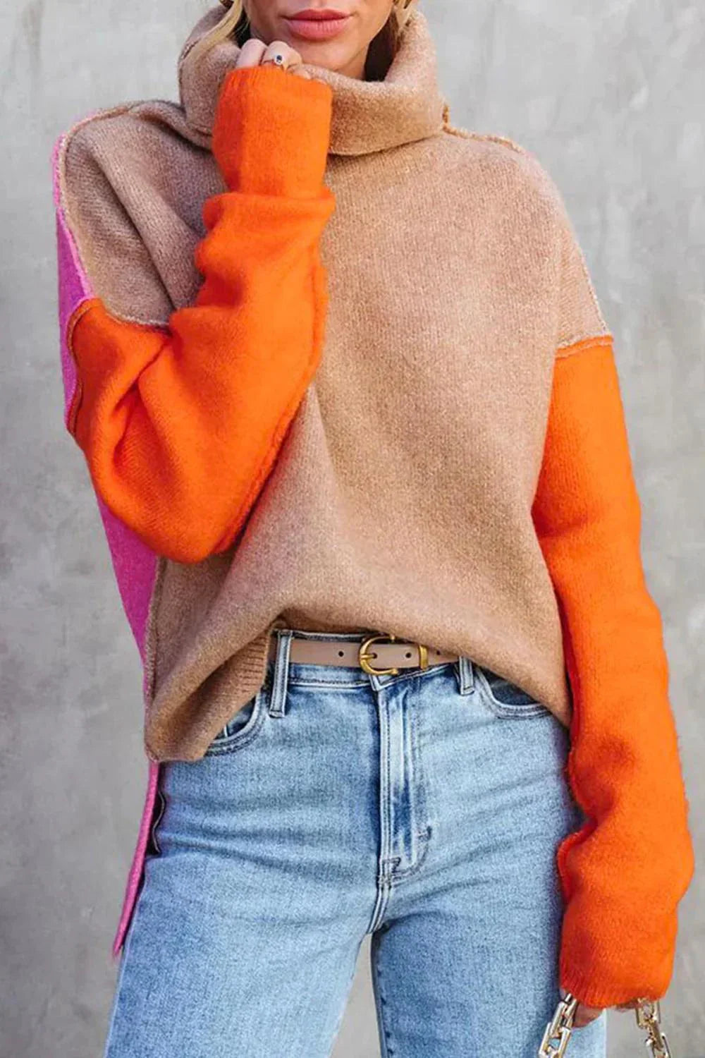 Shiloh | Women's Colour Block Sweater Cowl Neck Long Sleeve