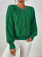 Milena | Women's Cable Knit Sweater Puff Sleeve Crew Neck