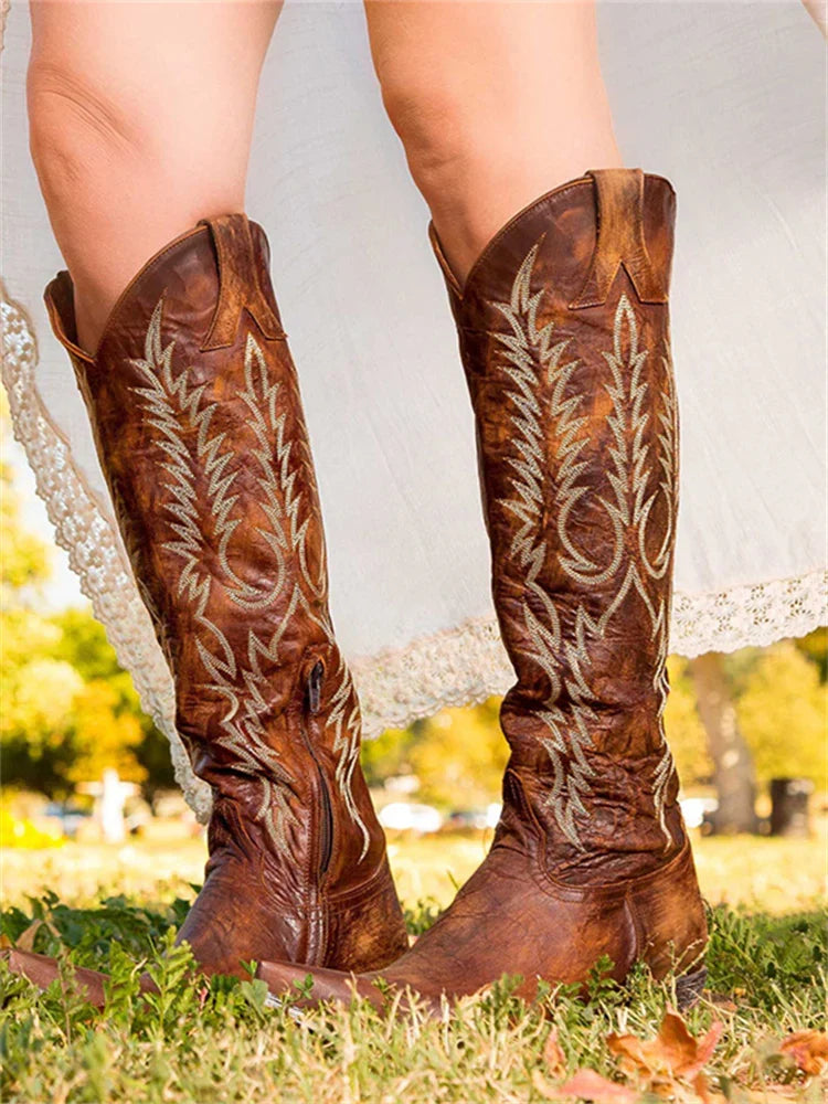 Bexley | Women's Knee-High Boots Embroidered Pointed Toe