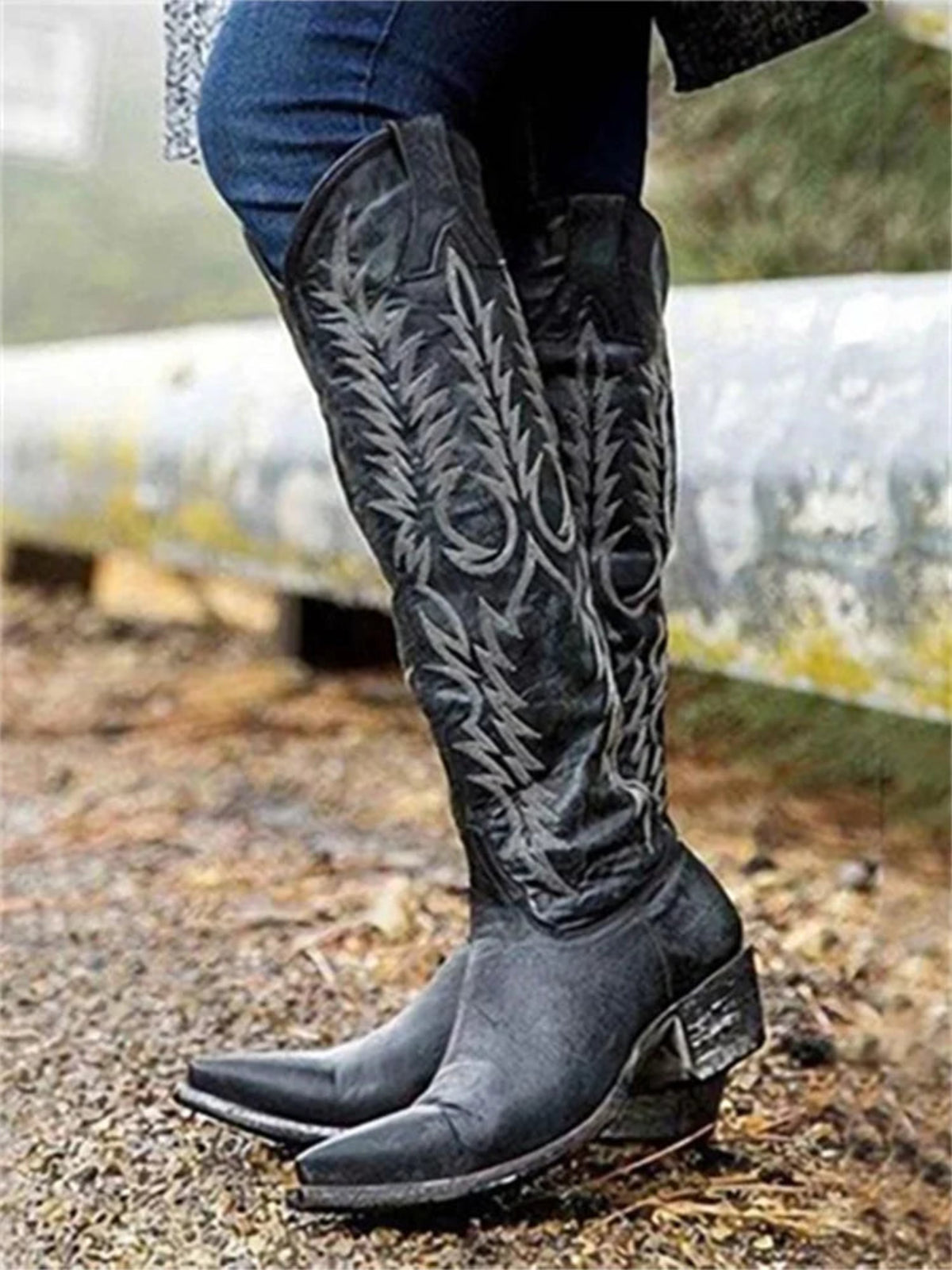 Bexley | Women's Knee-High Boots Embroidered Pointed Toe