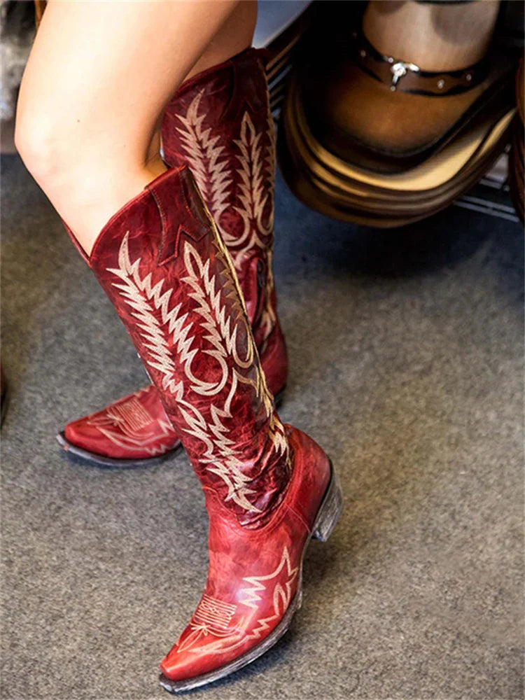 Bexley | Women's Knee-High Boots Embroidered Pointed Toe