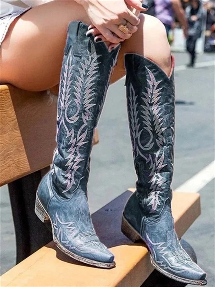 Bexley | Women's Knee-High Boots Embroidered Pointed Toe