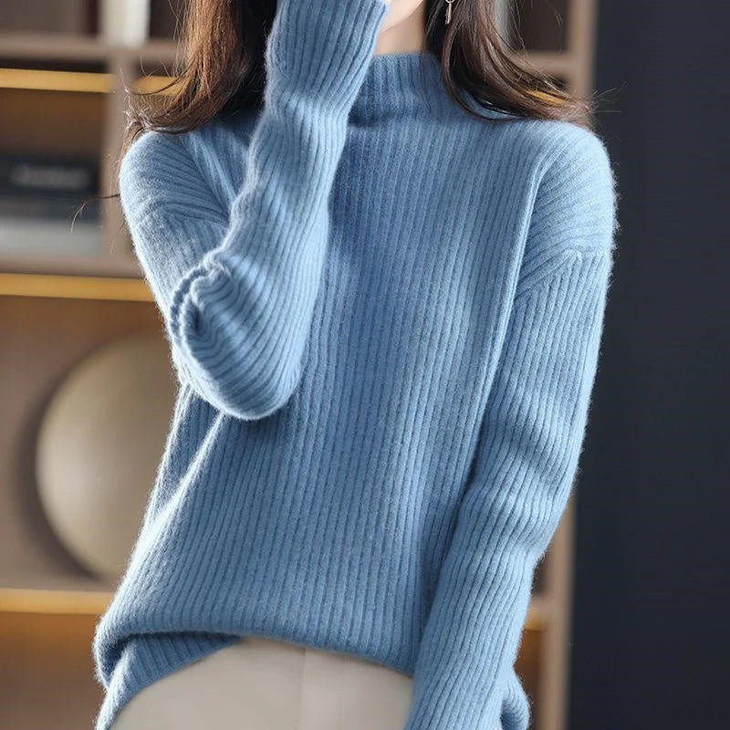 Carezza | Women's Striped Knit Sweater Turtleneck