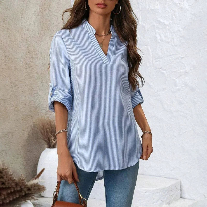 Celestara | Women's Striped Blouse V-Neck Long Sleeve