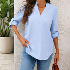 Celestara | Women's Striped Blouse V-Neck Long Sleeve