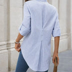 Celestara | Women's Striped Blouse V-Neck Long Sleeve