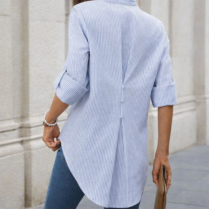 Celestara | Women's Striped Blouse V-Neck Long Sleeve
