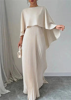 Makayla | Women's Cape Maxi Dress Pleated Wedding Guest